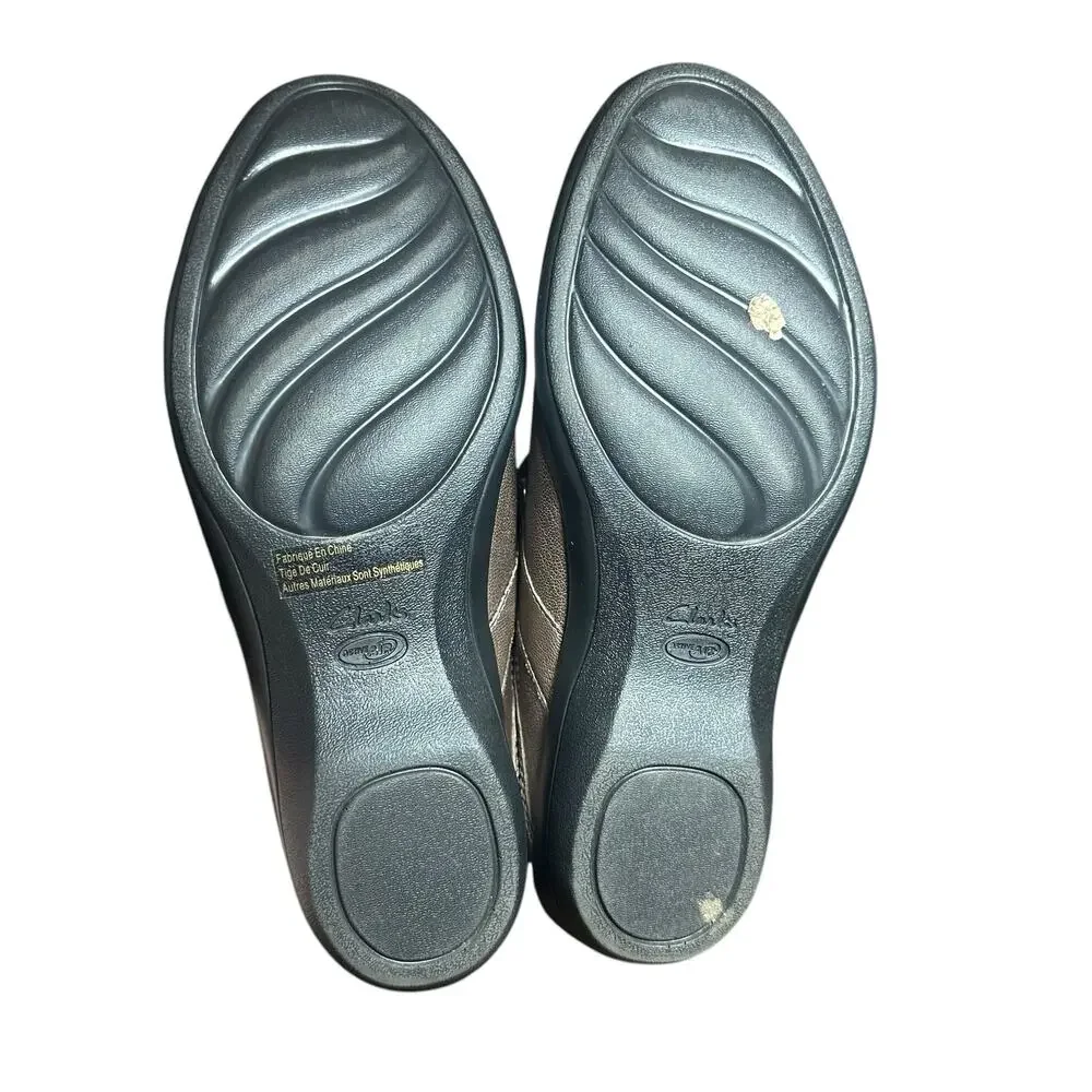 Clarks Metallic Bronze Leather Cross-Strap Slip-Ons - Size 7.5
